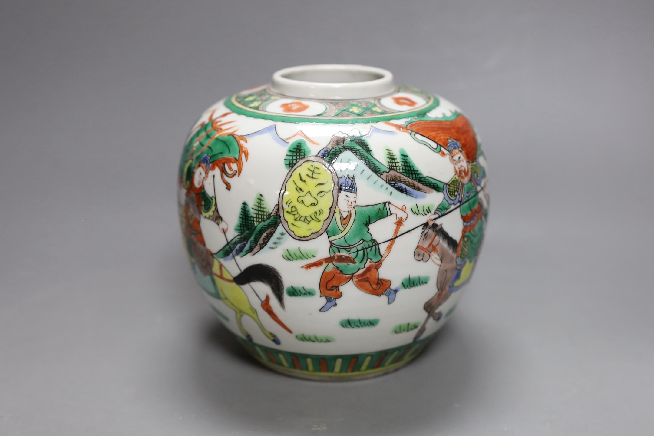 A Chinese famille verte jar, 16cm